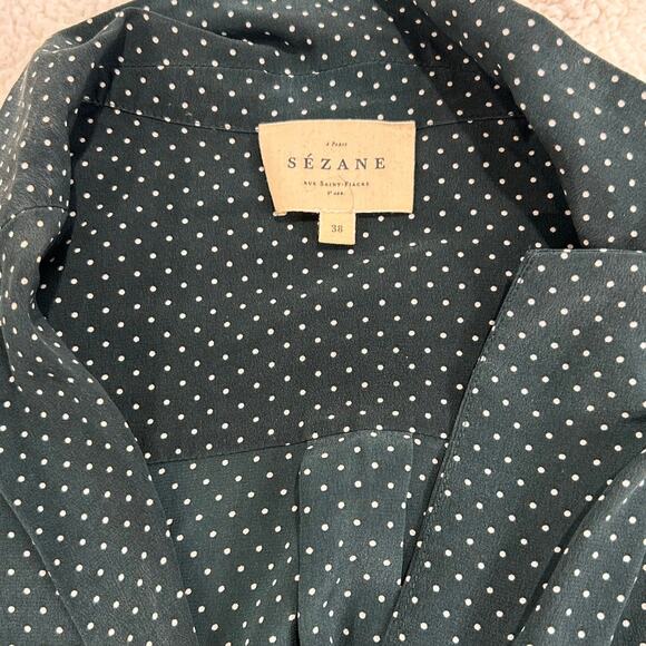 Sézane -Green Polka Dot Florence 100% Silk Button Shirt Dotty Blouse - Picture 3 of 6